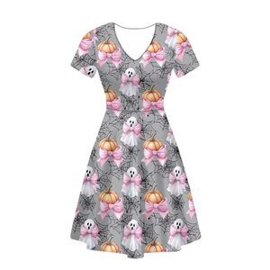 7296 Cute Ghost Dresses Plus Size Halloween Short Sleeve Tshirt Dress